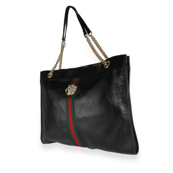 111813 sv Gucci Black Leather Large Rajah Tote