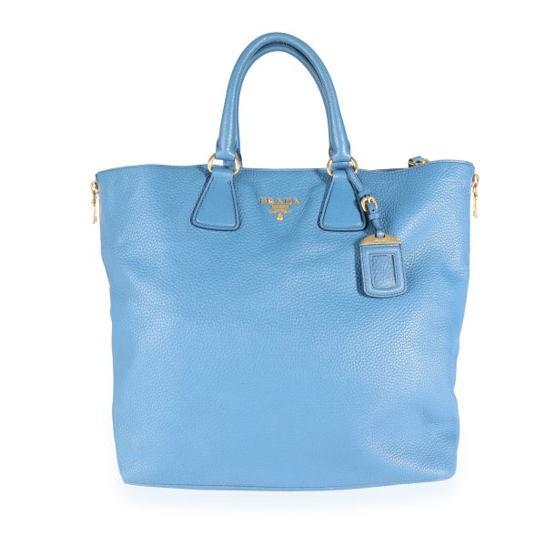 111815 fv 0d134bd6 a7f6 4434 9031 cc4fed651238 Prada Blue Vitello Daino Calfskin Leather Large Side Zip Convertible Tote