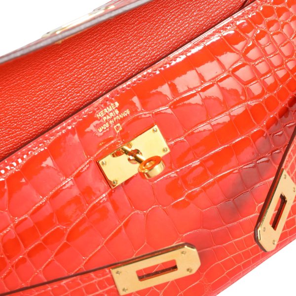 111840 ad2 Hermès Tangerine Shiny Alligator Classic Kelly Wallet GHW