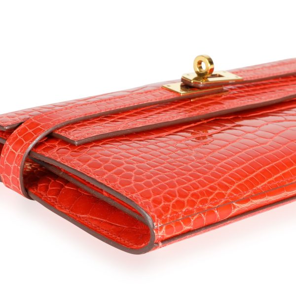 111840 box Hermès Tangerine Shiny Alligator Classic Kelly Wallet GHW