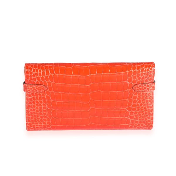 111840 pv Hermès Tangerine Shiny Alligator Classic Kelly Wallet GHW