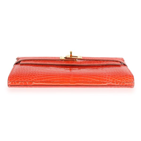 111840 stamp Hermès Tangerine Shiny Alligator Classic Kelly Wallet GHW