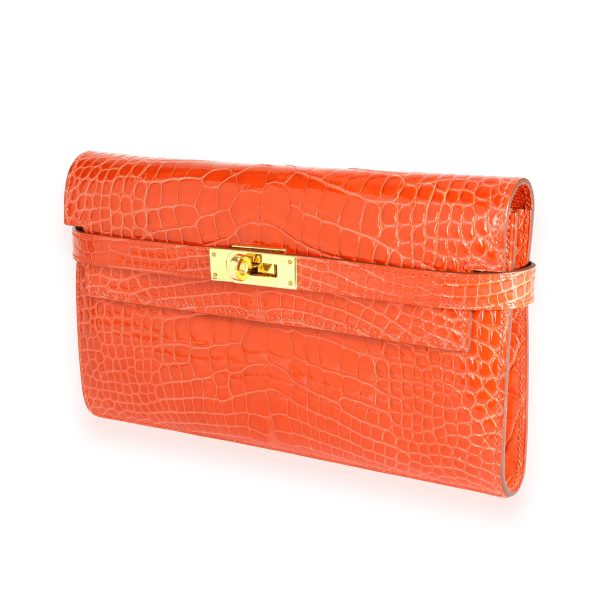 111840 sv 82ecb022 c377 4a28 8a0b ecbc1d26e5eb Hermès Tangerine Shiny Alligator Classic Kelly Wallet GHW