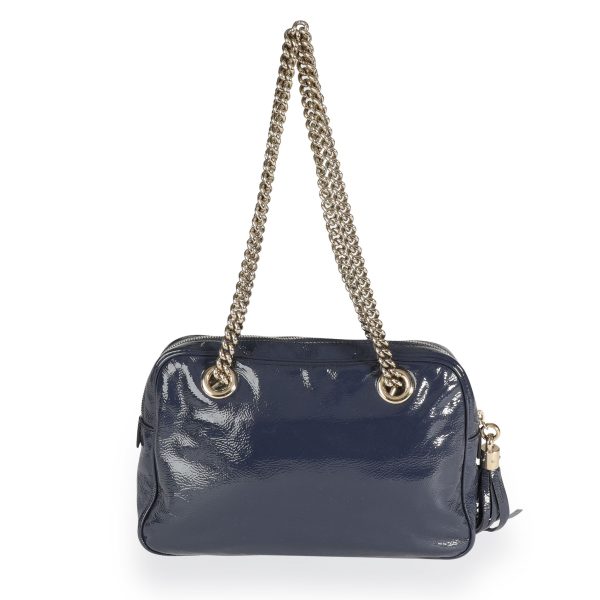 111855 pv Gucci Navy Crinkled Patent Leather Small Soho Bowler