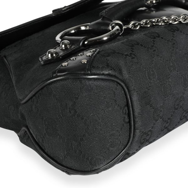 111856 box Gucci Black GG Canvas Horsebit Chain Shoulder Bag