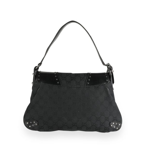 111856 pv Gucci Black GG Canvas Horsebit Chain Shoulder Bag