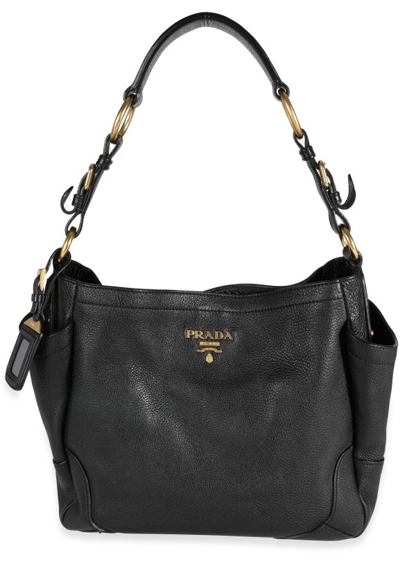 111971 fv 539fc1d3 1471 4f65 9a0d a7449d1e982c Prada Black Vitello Daino Leather Medium Side Pocket Hobo