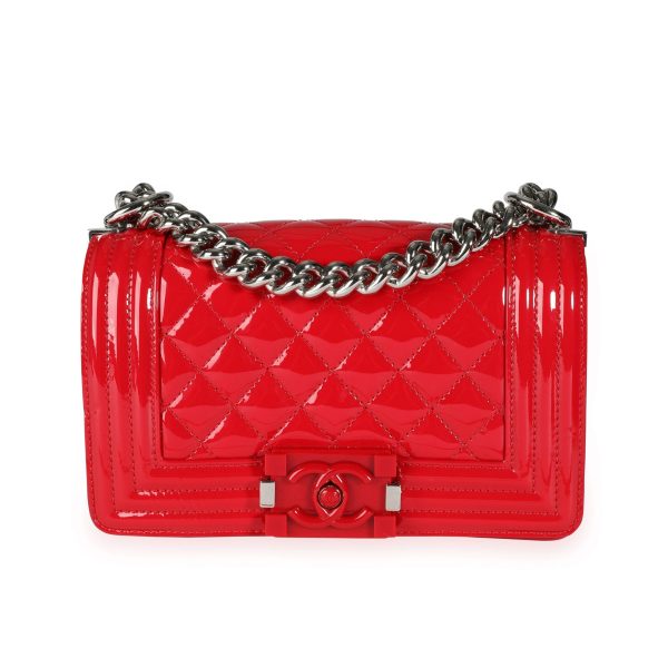 112164 fv 02cfa33b 33be 4667 8cd0 c2fc185874f8 Chanel Red Quilted Patent Leather Plexiglass Small Boy Bag