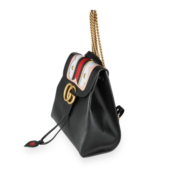 112176 sv 291a9671 c19b 41c4 b3e0 b7d7e26d0256 Gucci Black Calfskin Web GG Marmont Flap Chain Backpack