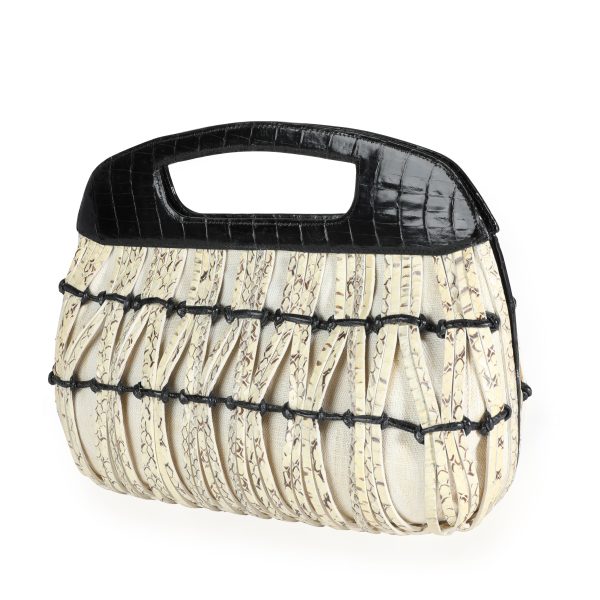 112177 sv Nancy Gonzalez Black Croc Python Woven Top Handle Bag