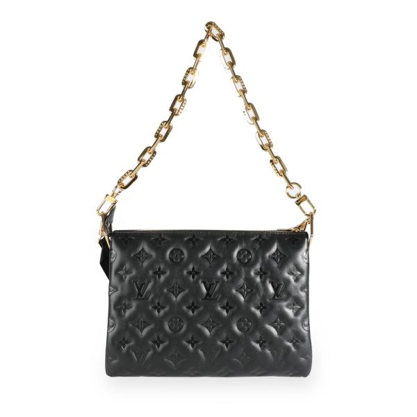 112184 pv Louis Vuitton Black Monogram Embossed Lambskin Coussin PM