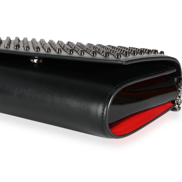 112255 clasp Christian Louboutin Black Leather Spiked Paloma Clutch