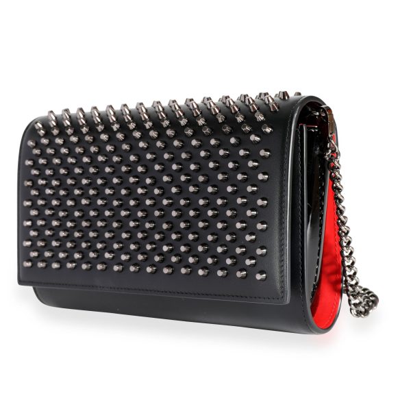 112255 sv Christian Louboutin Black Leather Spiked Paloma Clutch