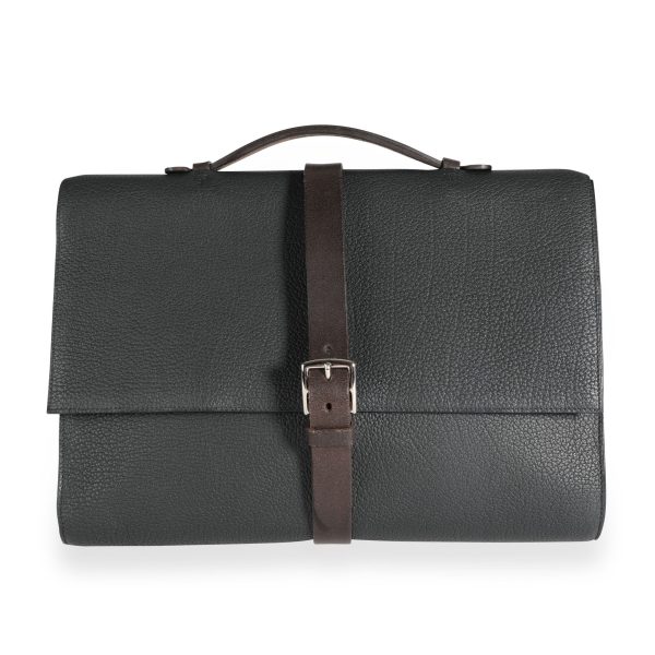 112277 fv Herm√®s Black Fjord √âb√®ne Vache Hunter Etriviere Briefcase PHW