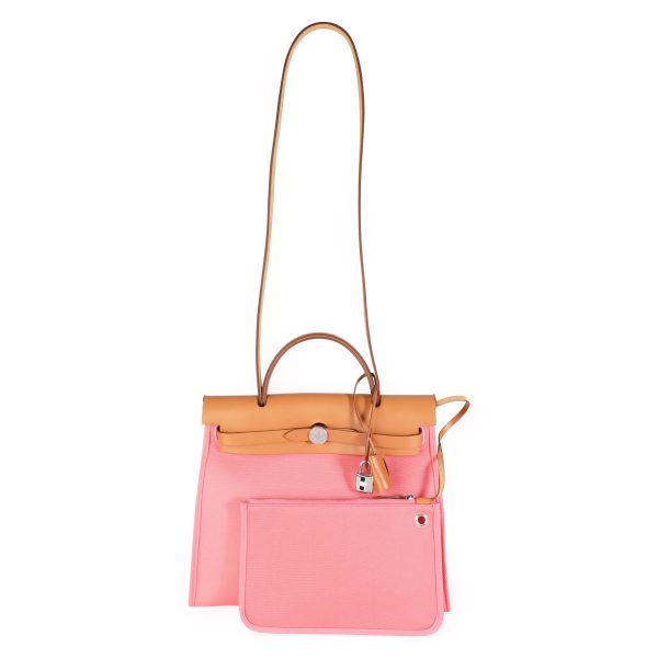 112288 bv 9a8711c3 aa1b 4c5b b928 aa45fe2d8a72 Hermès Rose Azalee Toile Naturel Vache Hunter Herbag Zip 31 PHW