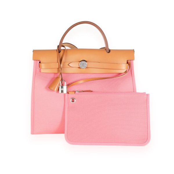 112288 fv 4e47f263 2dc4 4c1c 895e bed609ed7432 Hermès Rose Azalee Toile Naturel Vache Hunter Herbag Zip 31 PHW