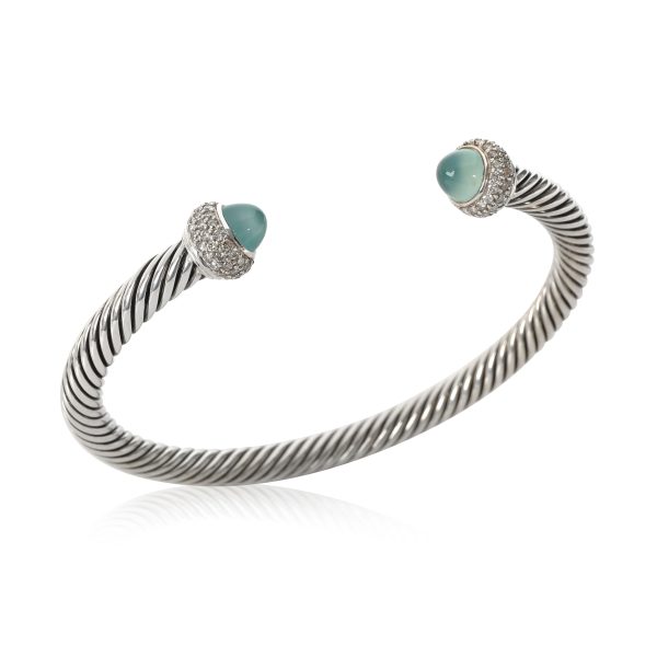 112416 av David Yurman Cable Chalcedony Diamond Bangle in Sterling Silver 042 CTW