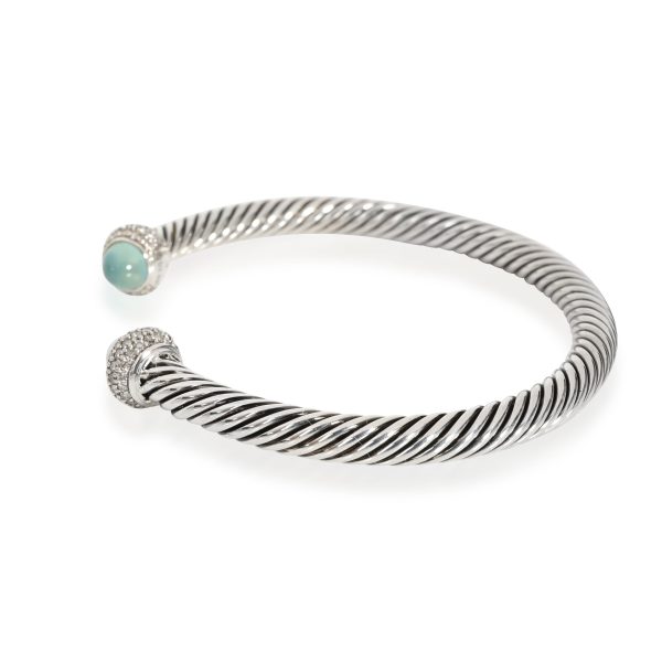 112416 sv David Yurman Cable Chalcedony Diamond Bangle in Sterling Silver 042 CTW