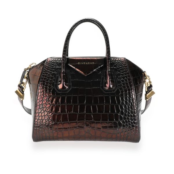 112451 fv 983cbbb4 3b69 406a 9d4d 38bcddcb6bd3 Givenchy Iridescent Black Crocodile Embossed Leather Antigona Bag