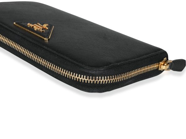 112624 box Prada Black Saffiano Leather Large Zip Around Wallet