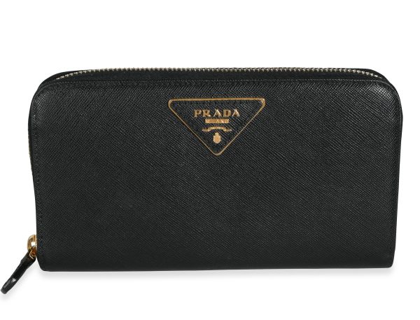 112624 fv Prada Black Saffiano Leather Large Zip Around Wallet