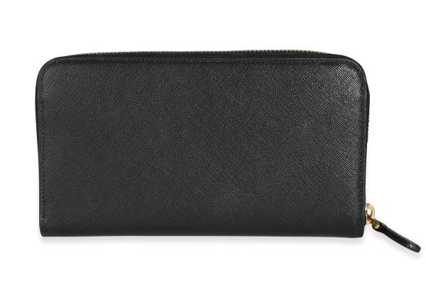 112624 pv Prada Black Saffiano Leather Large Zip Around Wallet