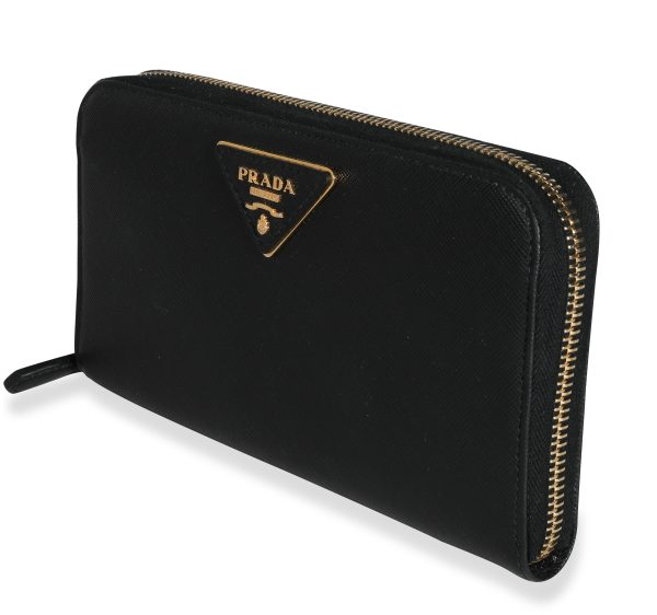 112624 sv Prada Black Saffiano Leather Large Zip Around Wallet