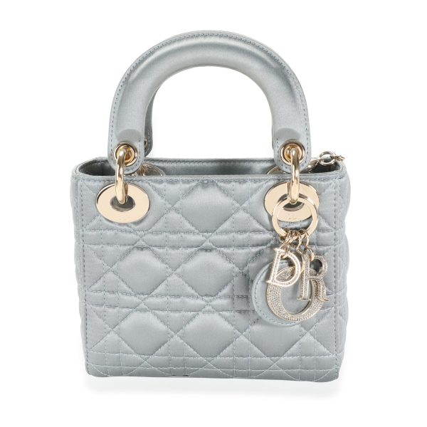 112647 fv 937fc231 d553 4804 a46b 6b07cdb20261 Dior Blue Cannage Quilted Satin Mini Lady Dior Bag With Crystal Charms