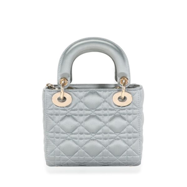 112647 pv 0bfbbdb6 2170 49a3 bdfb 9a0dddc2ad21 Dior Blue Cannage Quilted Satin Mini Lady Dior Bag With Crystal Charms