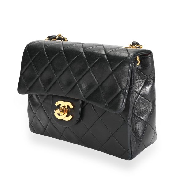 112670 sv Chanel Vintage Black Quilted Lambskin Mini Square Classic Flap Bag