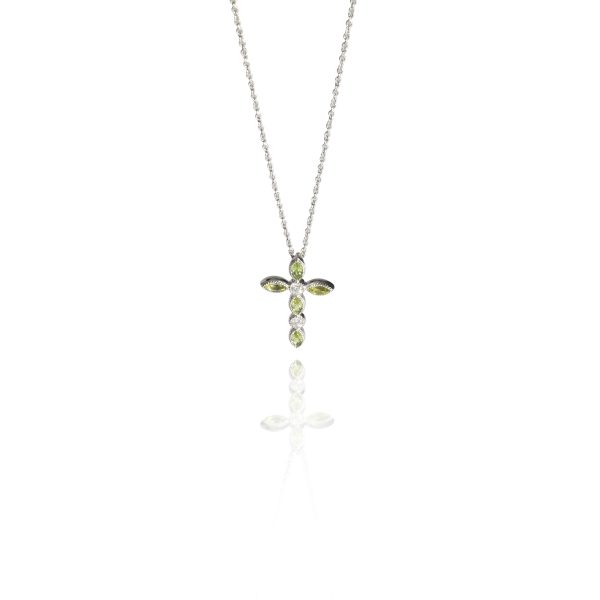 112774 fv 782f7720 e6f9 4478 97c7 4d1945634221 14K White Gold My Story Diamond Peridot Cross Pendant 09 Ctw