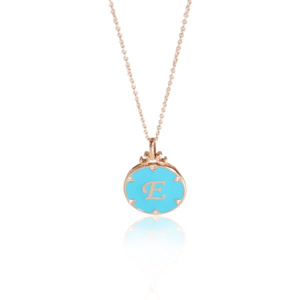 112790 fv 14K Rose Gold My Story Turquoise Enamel Letter E Pendant 03 Ctw