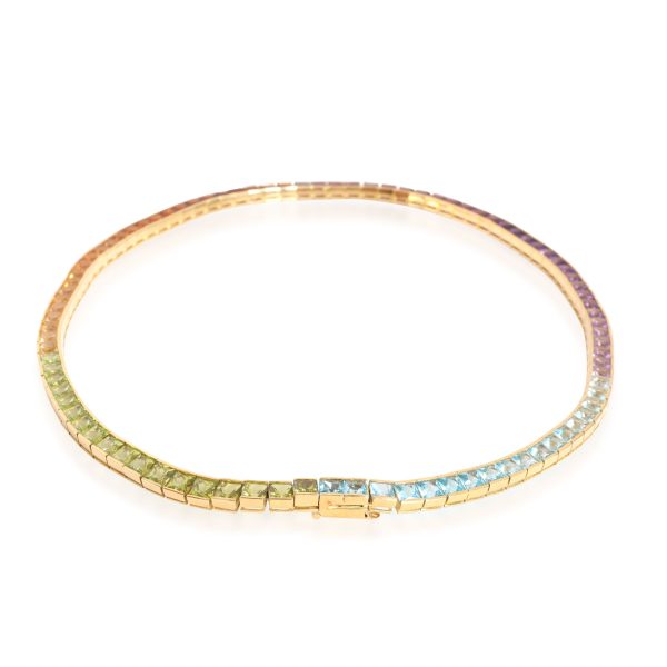 112798 bv Rainbow Square Cut Sapphires Choker Necklace in 18K Yellow Gold