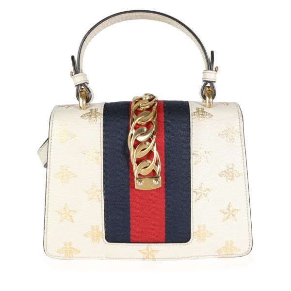 112967 pv 0235bd89 d27d 4e11 859a 781300462c9b Gucci White Calfskin Mini Sylvie Bee Star Top Handle Bag