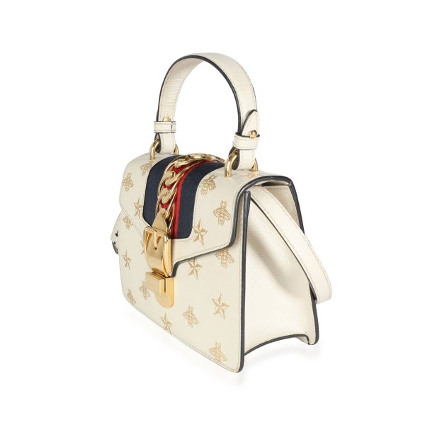 112967 sv d9eee822 0b50 49ba 96c9 f315e5ac5be0 Gucci White Calfskin Mini Sylvie Bee Star Top Handle Bag