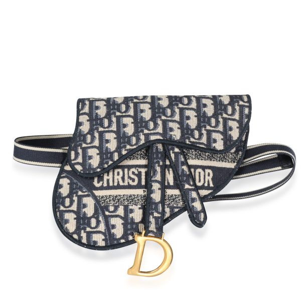 112986 fv Dior Blue Oblique Embroidery Saddle Belt Bag