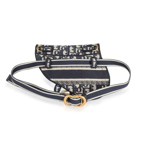 112986 pv Dior Blue Oblique Embroidery Saddle Belt Bag