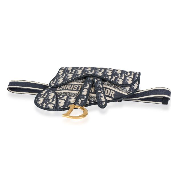 112986 sv Dior Blue Oblique Embroidery Saddle Belt Bag