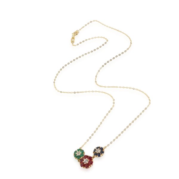 113066 pv Ruby Sapphire and Emerald Flower Pendant in 14K Yellow Gold