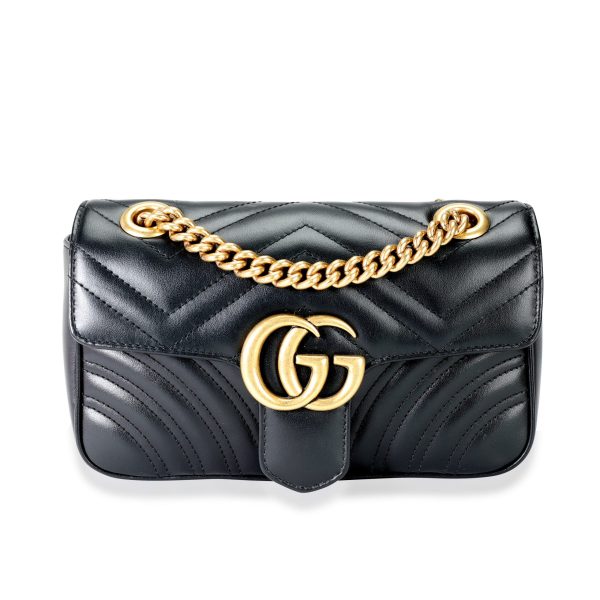 113613 fv Gucci Black Matelassé Leather GG Marmont Mini Bag