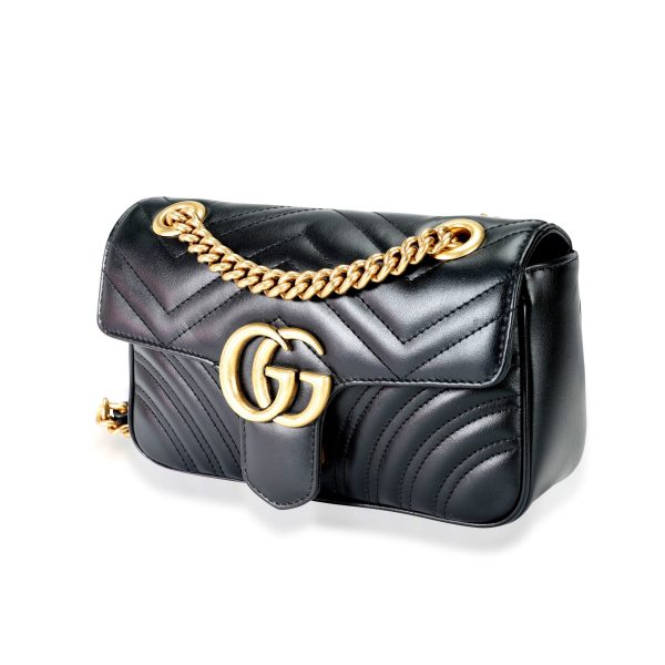 113613 sv Gucci Black Matelassé Leather GG Marmont Mini Bag