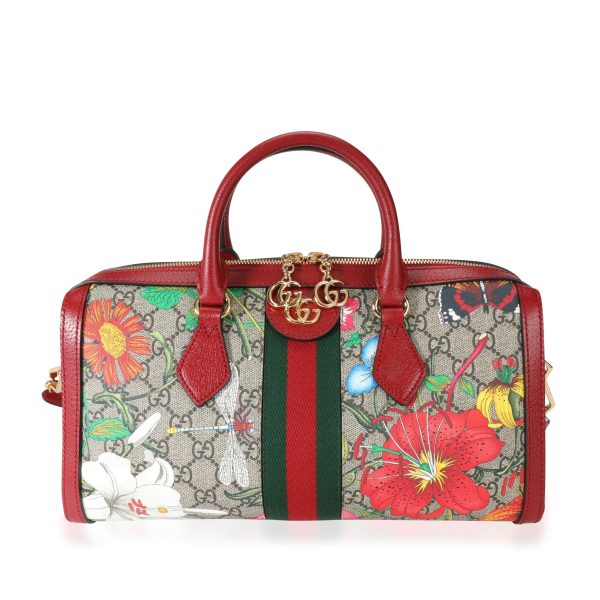 113614 fv Gucci GG Supreme Flora Ophidia Medium Boston Bag