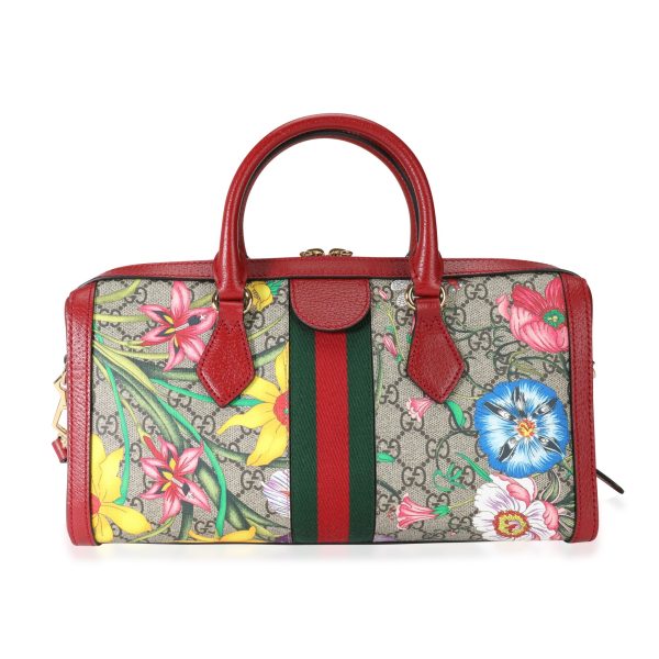 113614 pv Gucci GG Supreme Flora Ophidia Medium Boston Bag