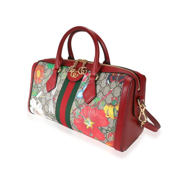 113614 sv Gucci GG Supreme Flora Ophidia Medium Boston Bag