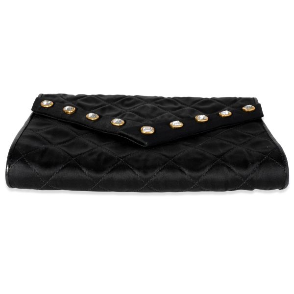 113625 clasp Chanel Vintage Black Quilted Satin Embellished Evening Bag