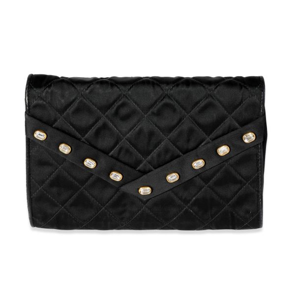 113625 fv Chanel Vintage Black Quilted Satin Embellished Evening Bag