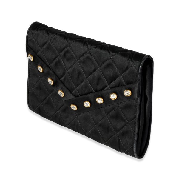 113625 sv Chanel Vintage Black Quilted Satin Embellished Evening Bag