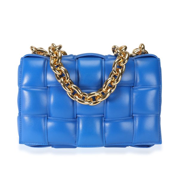 113639 fv Bottega Veneta Cobalt Maxi Intrecciato Leather Chain Cassette Bag Blue