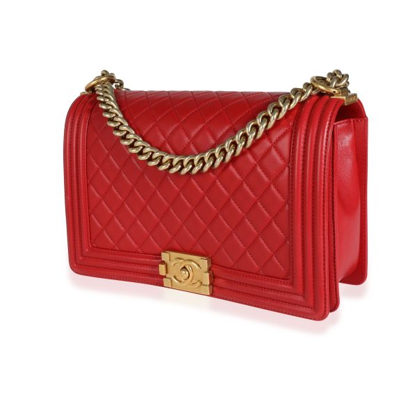 113742 sv d5f5d8a4 48af 4ee9 8d64 3d61331cbab2 Chanel Red Quilted Lambskin Leather New Medium Boy Bag