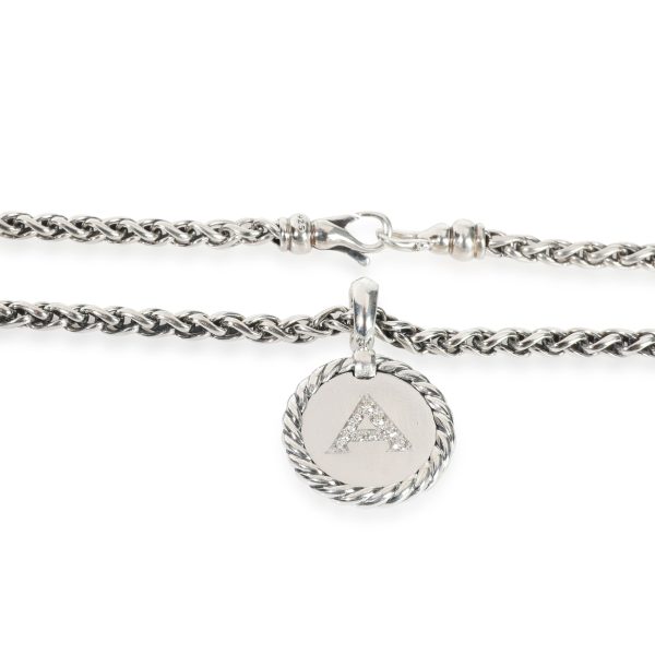 113837 clasp David Yurman Diamond Initial A Charm Necklace in Sterling Silver 011 CTW